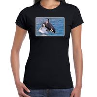 Dieren t-shirt met orka walvissen foto zwart voor dames