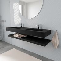 Mondiaz Alan badmeubel 150 cm solid suface planchet urban vrijhangend wastafel dubbel 2 kraangaten zwart
