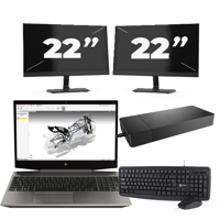 HP ZBook 15v G5 - Intel Core i7-9e Generatie - 15 inch - 16GB RAM - 256GB SSD - Windows 11 Home + 2x 22 inch Monitor