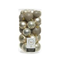 30x Licht parel/champagne kerstballen 4 - 5 - 6 cm kunststof mat   - - thumbnail