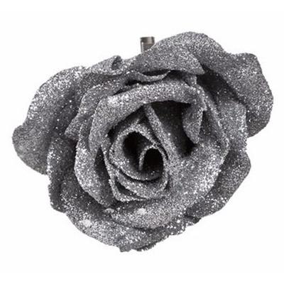 Kersthanger - 1x - bloem - op clip - zilver - 9 cm - Kerstboomversiering
