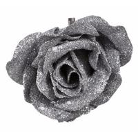 Kersthanger - 1x - bloem - op clip - zilver - 9 cm - Kerstboomversiering