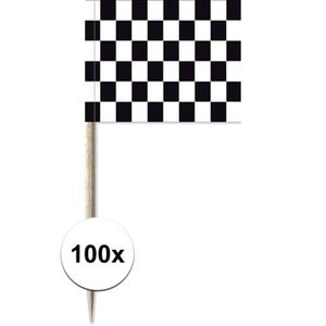 100x Cocktailprikkers race/finish vlag 8 cm vlaggetjes decoratie