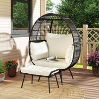Rotan Fauteuil met Voetenbank Extra Grote Tuinstoel met Kussen XXL Rotan Stoel Rotan Fauteuil met Voetenbank Extra Grote Tuinstoel met Kussen XXL Rotan Stoel