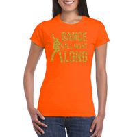 Gouden muziek t-shirt / shirt Dance all night long oranje dames - thumbnail