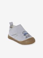 Klittenband baby slofjes van soepel leer blauw, bedrukt
