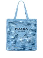 Prada sac cabas en raphia à logo brodé - Bleu - thumbnail