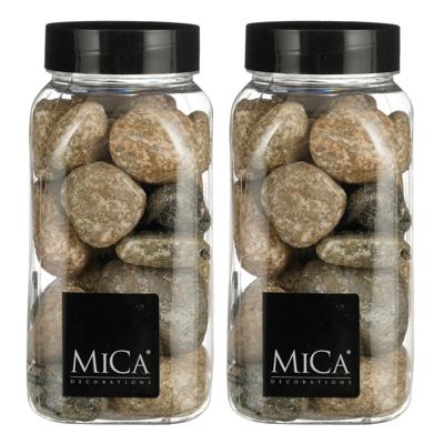 Mica Decorations decoratie stenen - 2x - 650ml - groot - beige mix - hobby steentjes
