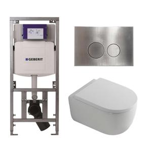 QeramiQ Dely Swirl Toiletset - 36.3x51.7cm - Geberit UP320 Burda inbouwreservoir - 35mm zitting - steel bedieningsplaat - ronde knoppen - wit mat 0701131/SW706194/SW1000767/SW1026257