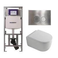 QeramiQ Dely Swirl Toiletset - 36.3x51.7cm - Geberit UP320 Burda inbouwreservoir - 35mm zitting - steel bedieningsplaat - ronde knoppen - wit mat 0701131/SW706194/SW1000767/SW1026257