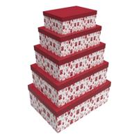 Set van opstapelbare opbergboxen DKD Home Decor Wit Rood Karton Rendier 50 x 35 x 25 cm (5 Stuks) - thumbnail
