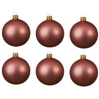 6x Oud roze glazen kerstballen 8 cm mat - thumbnail