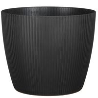 Mica Decorations Plantenpot - kunststof - zwart/ribbels- D30/H30 cm - Plantenpotten