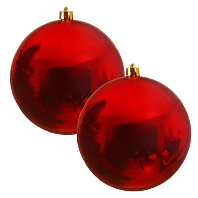 Decoris Kerstbal - 2x - rood - groot - 14 cm - kunststof - glans