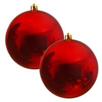 Decoris Kerstbal - 2x - rood - groot - 14 cm - kunststof - glans