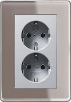 Dubbel stopcontact aluminium met Gira esprit umbra glas afdekraam rond