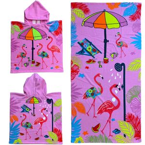 Set van bad cape/poncho met strand/badlaken voor kinderen flamingo print microvezel