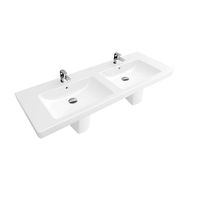 Villeroy & Boch Subway 2.0 dubbele meubelwastafel rechthoek 130x47cm met 2 kraangaten en overloop, wit alpin - thumbnail