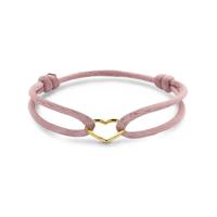 Zachtroze Satijnen Armband met 14k Gouden Hart - Verstelbaar 13-26 cm