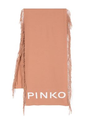 PINKO foulard frangé à logo imprimé - Marron