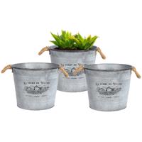 Plantenpot/bloempot emmer voor buiten - 3x - zink - zilver - D38 x H31 cm