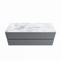 MONDIAZ VICA-DLUX 130cm badmeubel onderkast Plata 2 lades. Inbouw wastafel CLOUD links 1 kraangat, kleur Glace. - thumbnail