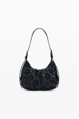 Kleine gevlochten bloemen tas - BLACK - U
