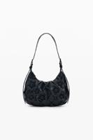 Kleine gevlochten bloemen tas - BLACK - U