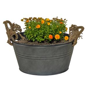 Mega Collections teil/plantenpot Old Rope - zink - antraciet - D40 X H14 cm   -