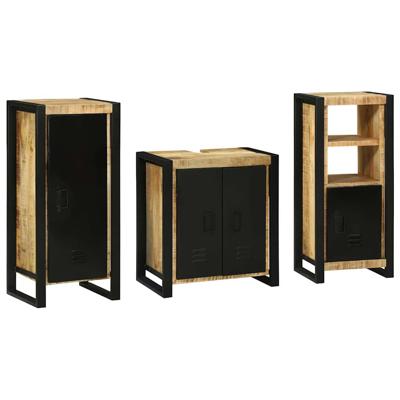 Badkamermeubelset met plank 3 pcs Bruin Massief Mango Hout