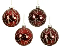 Kerstbal Glas Glitter Ø8cm Rood Assorti 1st