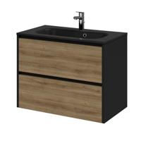 Tiger Reverse Meubelset 80 cm met 2 lades Chalet eik - Mat zwart incl Oval wastafel Mat zwart - 800312