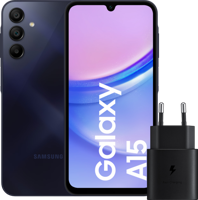 Samsung Galaxy A15 128GB Donkerblauw 4G + Samsung Oplader 25 Watt Zwart