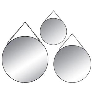 Wandspiegels - set van 3x st - rond - zwart - metaal - met ketting - spiegels