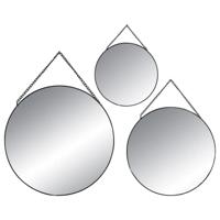 Wandspiegels - set van 3x st - rond - zwart - metaal - met ketting - spiegels