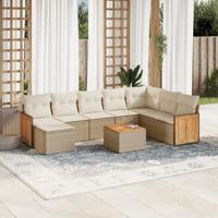 9-delige Loungeset met kussens poly rattan beige