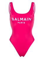 Balmain embroidered-logo scoop-back swimsuit - Rose