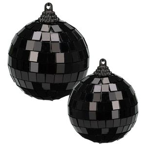 Grote discobal kerstballen - 2x st - zwart - 10 en 12 cm - kunststof