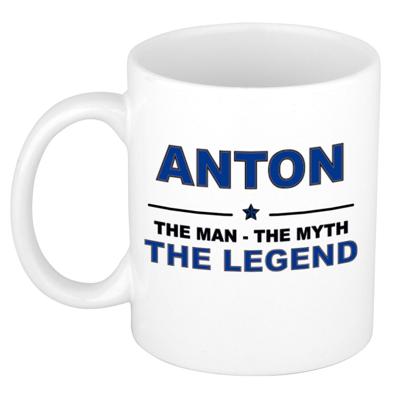 Anton cadeau mok - man myth legend - naam koffiemok / beker - wit en blauw - 300 ml Anton cadeau mok - man myth legend - naam koffiemok / beker - wit en blauw - 300 ml