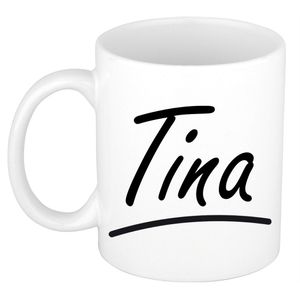 Tina voornaam kado beker / mok sierlijke letters - gepersonaliseerde mok met naam   -