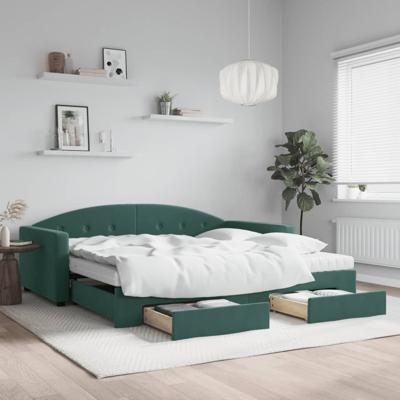 Slaapbank onderschuifbed lades 100x200 cm fluweel donkergroen