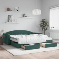 Slaapbank onderschuifbed lades 100x200 cm fluweel donkergroen