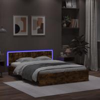Bedframe met hoofdeinde en LED gerookt eikenkleurig 160x200 cm