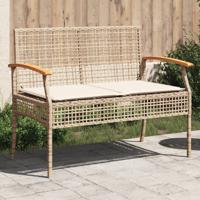 Tuinbank met kussen poly rattan en acaciahout beige