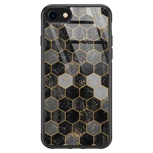 iPhone 8/7 glazen hardcase - Hexagons zwart