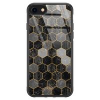 iPhone 8/7 glazen hardcase - Hexagons zwart iPhone 8/7 glazen hardcase - Hexagons zwart