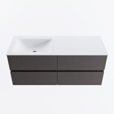 MONDIAZ VICA 120cm badmeubel onderkast Dark Grey 4 lades. Wastafel CLOUD links 1 kraangat, kleur Talc.