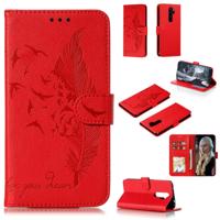 Voor Xiaomi Redmi Note 8 Pro Feather patroon Litchi textuur horizontale Flip lederen draagtas met houder & portemonnee & kaartsleuven (rood)