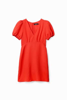 Korte jurk met pofmouwen - ORANGE - M