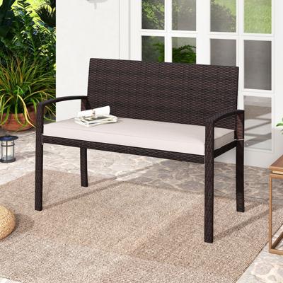 Polyrattan Tuinbank met Zitkussen Weerbestendige Balkonbank tot 360 kg Belastbaar Balkonbank Beige
